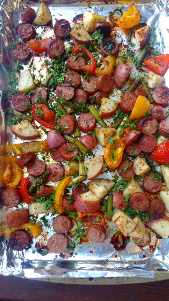 one pan honey garlic sausage meal